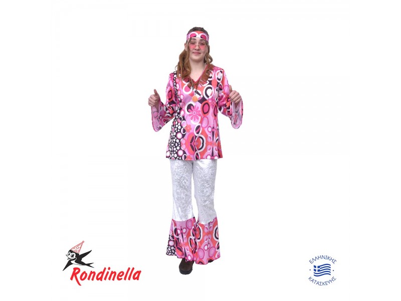 Αποκριάτικη Στολή Χίπισσα Σετ Ροζ εμπριμέ