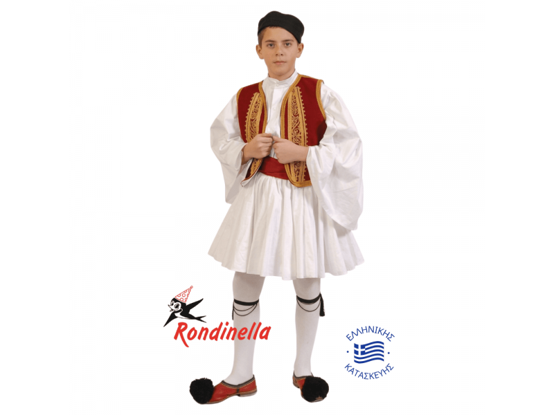 Παραδοσιακή Φορεσιά Τσολιάς με κόκκινο χρυσοκλωστό γιλέκο