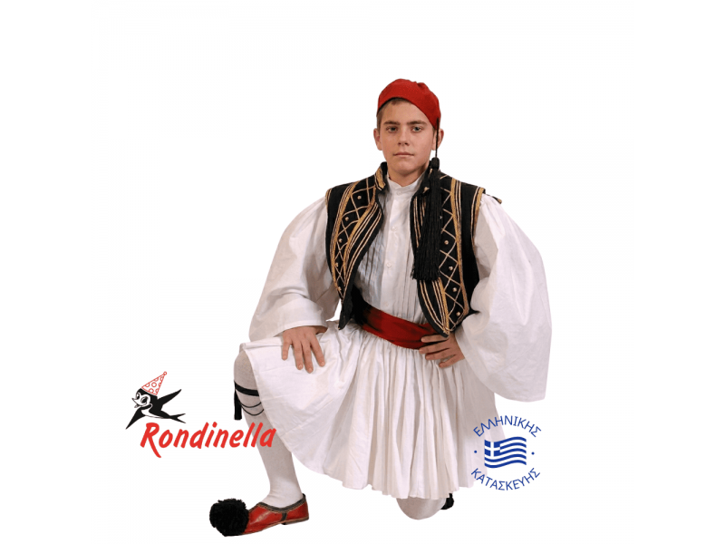 Παραδοσιακή Φορεσιά Τσολιάς με μαύρο χρυσοκλωστό γιλέκο