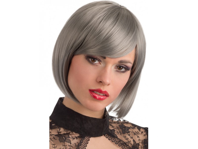 Περούκα Γκρι Καρέ Με Φράντζα Deluxe