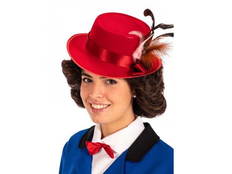 Περούκα Mary Poppins Καστανή Με Κόκκινο Καπέλο