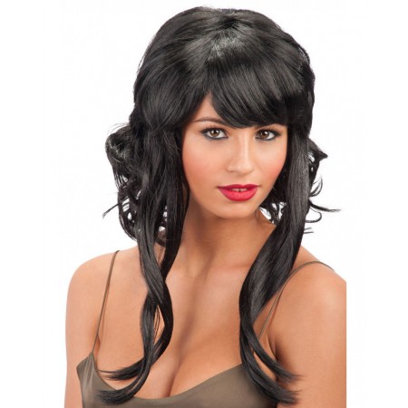 Περούκα Μαύρη Σγουρή Με Φράντζα