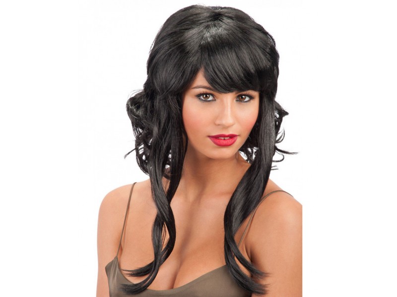 Περούκα Μαύρη Σγουρή Με Φράντζα