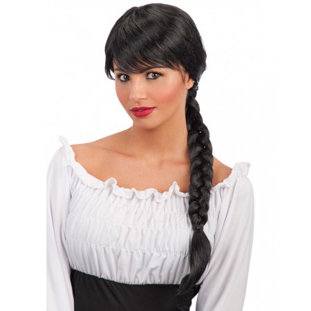 Περούκα Μαύρη Με Φράντζα Και Κοτσίδα