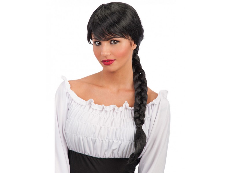 Περούκα Μαύρη Με Φράντζα Και Κοτσίδα